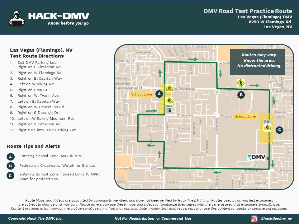Las Vegas - West Flamingo DMV Nevada, DMV Test Route Map 