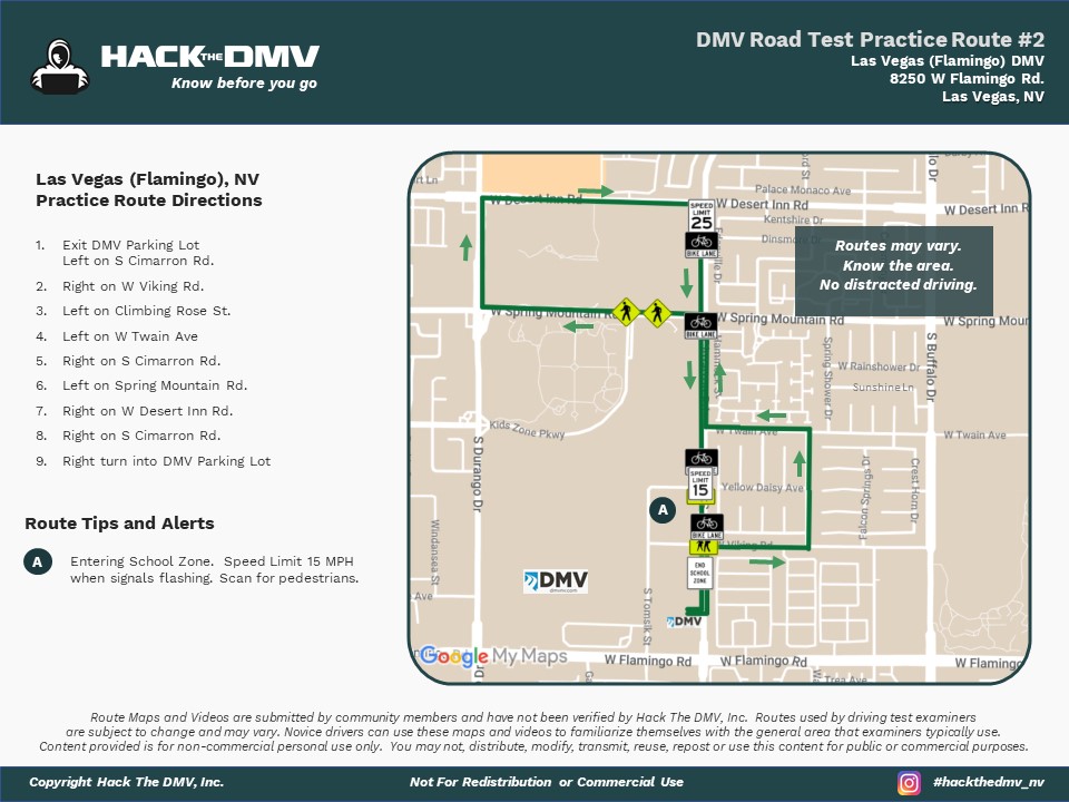 Las Vegas - West Flamingo DMV Nevada, DMV Test Route Map 