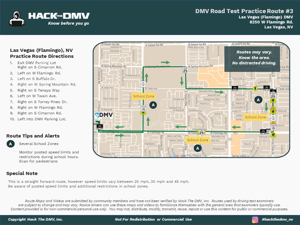Las Vegas - West Flamingo DMV Nevada, DMV Test Route Map 